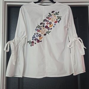 Velvet Heart 100% Cotton White Bell Sleeve Embroidered Boho Top Size Small